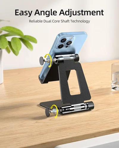Miniatura 4 de Nulaxy Paquete de 2 soportes plegables dobles para teléfono celular, soporte plegable para teléfono de escritorio totalmente ajustable base dock