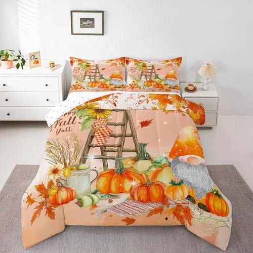 Miniatura 26 de Erosebridal Juego de edredón de gatos lindos para niños, juego de ropa de cama de calabaza y hoja de arce para niñas y niños, juego de edredón