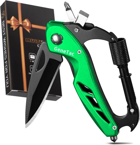 Miniatura 9 de Mosquetón multiherramienta con cuchillo de bolsillo, abrebotellas, rompevanas, destornilladores, equipo de supervivencia táctico EDC para acampar