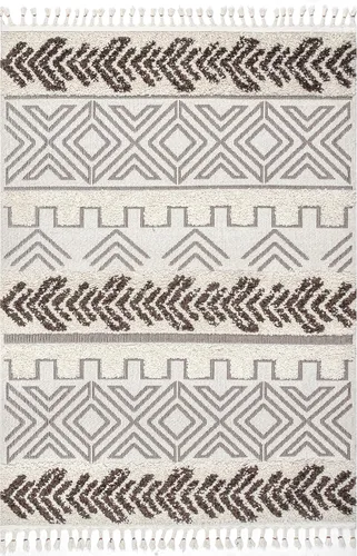 Miniatura 3 de nuLOOM Zuri - Alfombra tribal lanuda con bandas, 4 x 6, marrón