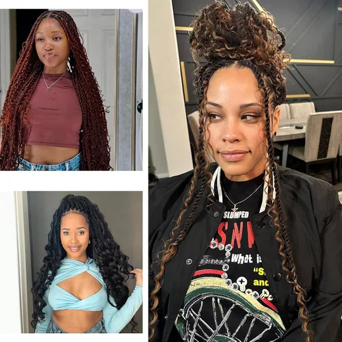 Miniatura 2 de Cabello senegalés de ganchillo con extremos rizados, 12 pulgadas, 8 paquetes de cabello bohemio de ganchillo con rizos de diosa, rizos de ganchillo