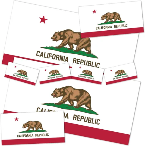 Calcomanías de la bandera del estado de California, California, paquete de 8 unidades en total con logotipo de niños, álbum de recortes, automóvil,