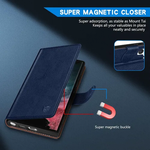 Miniatura 4 de ZZXX Funda tipo cartera para Samsung Galaxy S22 Ultra con bloqueo RFID, ranura para tarjetas, función atril, cierre magnético, funda protectora