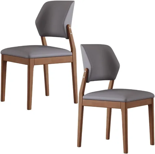 Miniatura 41 de YVYKFZD Wooden Dining Chairs Set, Leather Dining Room Chair, Upholstered Kitchen Chairs with Curved Backrest, Armless Living Room Chair, for Bedroom