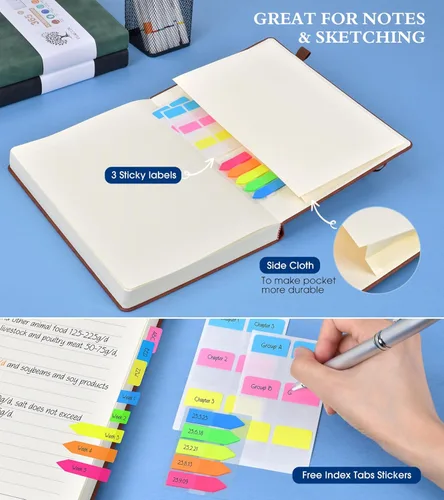 Miniatura 5 de PERCUN - Cuaderno rayado A5 de cuero, 365 páginas para mujer/hombre, tapa dura, páginas gruesas de 100Gsm, para viajes, trabajo, escuela, toma