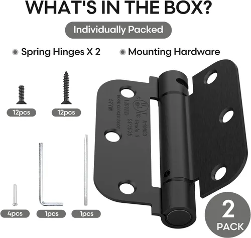 Miniatura 8 de Paquete de 2 bisagras de puerta de cierre automático, bisagras de puerta con resorte de 3.5 pulgadas, tensión ajustable con esquinas de radio de 5/8