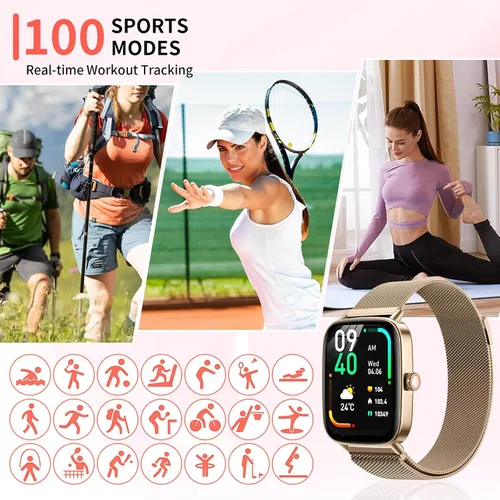 Miniatura 6 de Reloj inteligente para mujer, pantalla AMOLED de 1.85 pulgadas, monitor de actividad impermeable IP68, 118 modos deportivos, monitor de frecuencia