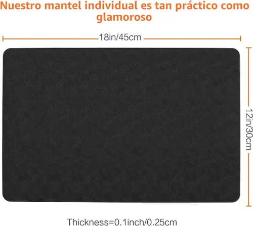 Miniatura 3 de Juego de 6 manteles individuales de vinilo, resistentes al calor, fáciles de limpiar, antideslizantes, para mesa de comedor, piel sintética, Negro