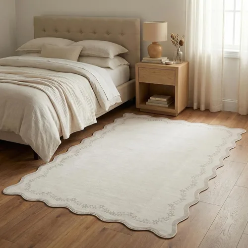 Miniatura 40 de GarveeHome Alfombra de entrada festoneada, 2 x 3, color azul sólido, lavable, alfombra floral para entrada interior, alfombra floral antideslizante