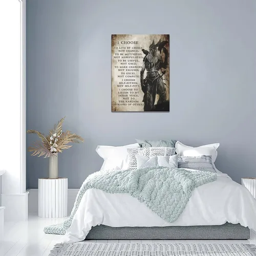 Miniatura 6 de Arte de pared de guerrero vikingo Arte de pared de samurai vikingo Decoración de pared con citas inspiradoras Pintura en lienzo con citas I Choose
