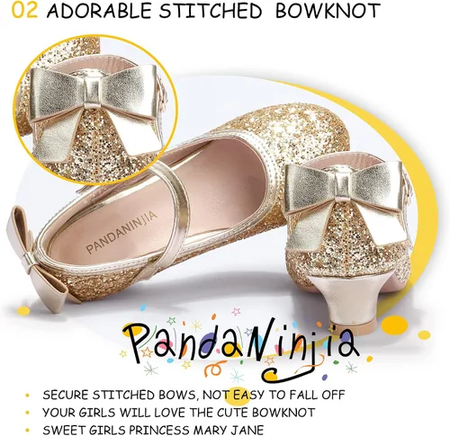 Miniatura 95 de PANDANINJIA Vestido de jada para niñas y niños pequeños, zapatos de princesa Mary Jane con tacones con lazo para fiesta, boda, boda