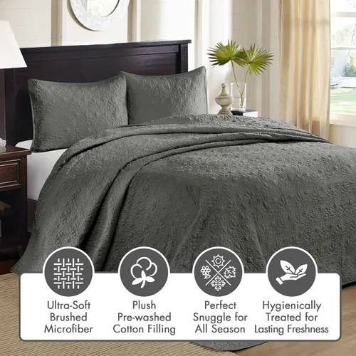Miniatura 3 de Madison Park Quebec - Colcha acolchada reversible estilo damasco, ideal para todas las estaciones, juego de cama de colcha ligera y fundas a juego