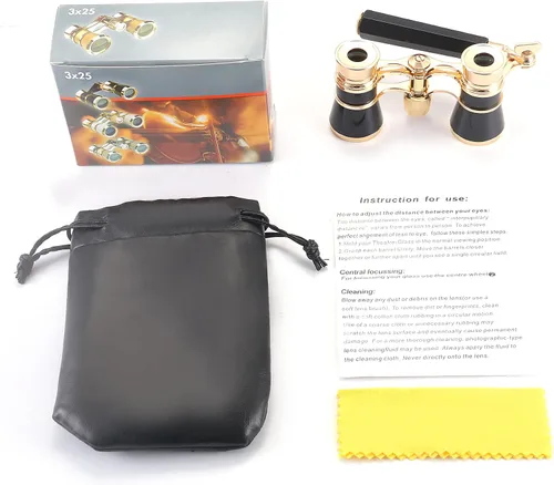 Miniatura 7 de Aroncent Anteojos de Ópera Prismáticos 3X25 Compactos con Asa Ajustable para Teatro, Prismáticos Mini para Adultos Hombres Mujeres en Ópera Negro