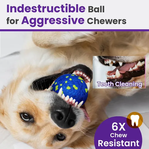 Miniatura 3 de Paquete de 2 pelotas hinchables para perros, juguetes indestructibles de 3 pulgadas para masticadores agresivos, pelotas de tenis alegres al aire