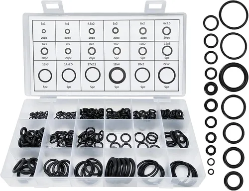 Ziciner Juego de 225 piezas de juntas tóricas surtidas, kits de sellado de sistema de CA de juntas de goma premium, arandela de juntas universal