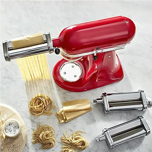 Miniatura 6 de Accesorio para hacer pasta de acero inoxidable para batidora de pie, 3 en 1 con placa de rodillo de transporte automático, incluye rodillo de pasta