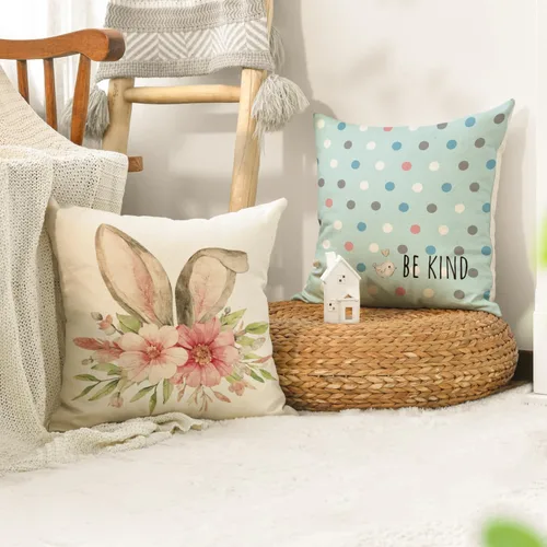 Miniatura 5 de AVOIN colorlife Juego de 4 fundas de cojín de Pascua con diseño de búfalo y flor de conejo de Pascua Be Hoppy Bule, 18 x 18 pulgadas, diseño
