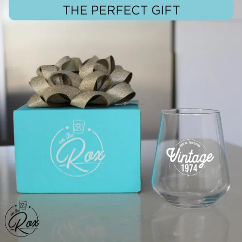 Miniatura 3 de On The Rox Regalos de 50 cumpleaños para mujeres y hombres – 14 onzas vintage 1974 50 años regalos para mujeres – Copa de vino sin tallo apta