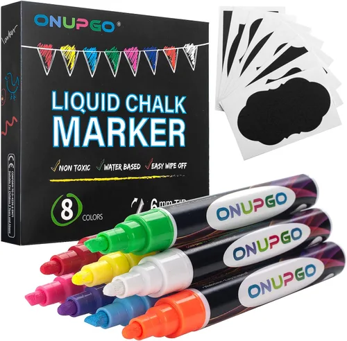 ONUPGO Marcadores de tiza líquida, 8 colores para pizarra, letreros de pizarra, ventana de cristal, celebración de graduación, lavable, para ventana