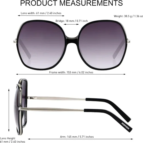 Miniatura 5 de ANDWOOD Lentes de sol de gran tamaño para mujer, marco ancho cuadrado, retro, moderno, protección UV