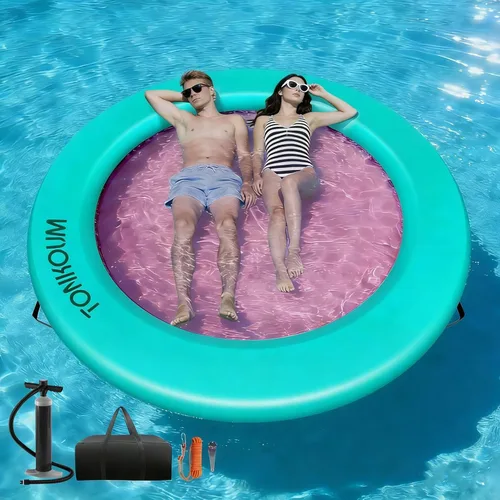 Miniatura 13 de Water Hammock Inflatable Dock, 3.8ft/6ft/8ft Floating Raft Circular Water Island, Float Rings Air Mesh Platform for Lake/River/Swim Pool