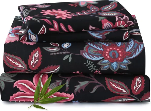 Miniatura 41 de MEISHANG Juego de sábanas tamaño individual, sábanas florales ultrasuaves de microfibra cepillada, sábanas florales de 1800 hilos con certificación