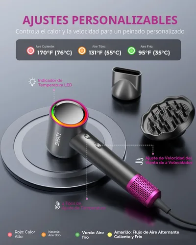 Miniatura 8 de SHRATE Secador de pelo iónico profesional de alta velocidad Secado ultrarrápido 500 millones de iones negativos Bajo ruido 160000 RPM
