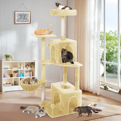 Miniatura 7 de Árbol para gatos, torre de gato de 54 pulgadas para gatos de interior, condominio de felpa de varios niveles para gatos con postes rascadores