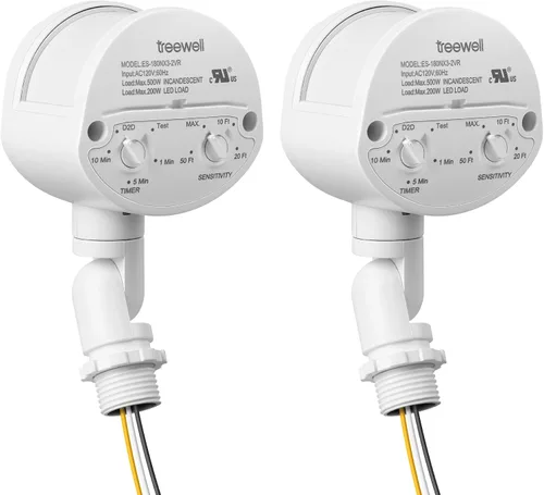 Miniatura 8 de Paquete de 2 sensores de movimiento, detector de movimiento de repuesto de 180 grados, tiempo ajustable y sensibilidad de detección de hasta 60