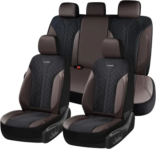 Miniatura 9 de Coverado Fundas de asiento delantero, fundas de asiento beige, 2 asientos, protectores de cuero para automóvil, paquete de 2, fundas de asiento