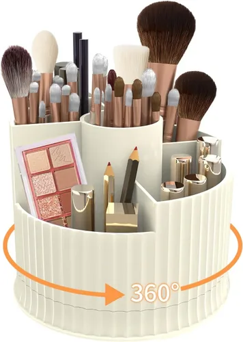 Miniatura 11 de Organizador giratorio de 360° para brochas de maquillaje, 5 ranuras para cosméticos, esmalte de uñas, suministro de arte, cuidado de la piel