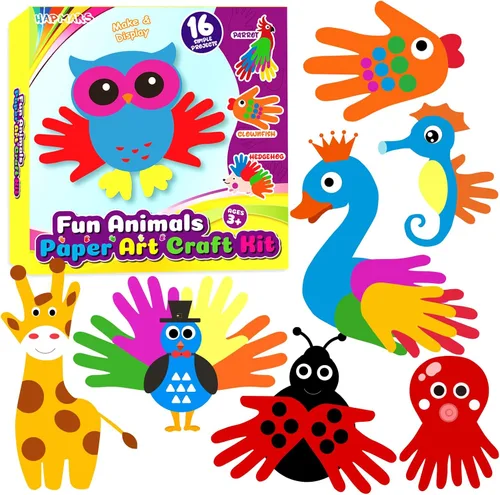Kit de manualidades con estampado de animales a mano, paquete de 16 manualidades fáciles de recortar animales para niños pequeños a partir de 3