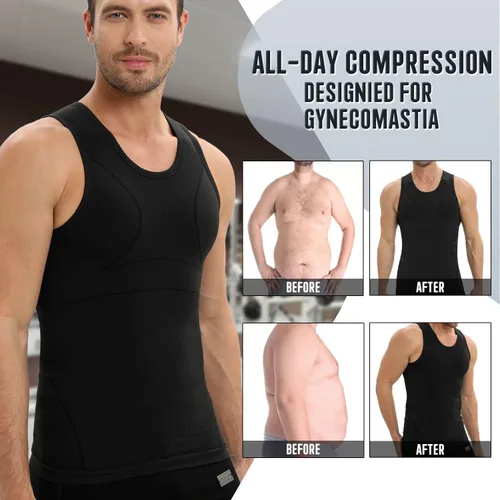 Miniatura 8 de PODFAN Camisa de compresión para hombre de ginecomastia, camiseta sin mangas adelgazante, chaleco moldeador de cuerpo para hombre, camisetas