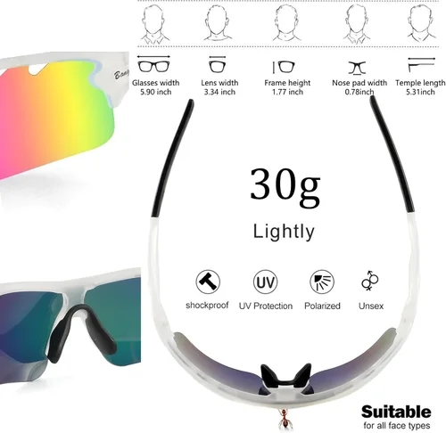 Miniatura 4 de BangLong Polarized Sports Sunglasses Cycling Sun Glasses for Men Women with 5 Interchangeable Lenes for Running Driving