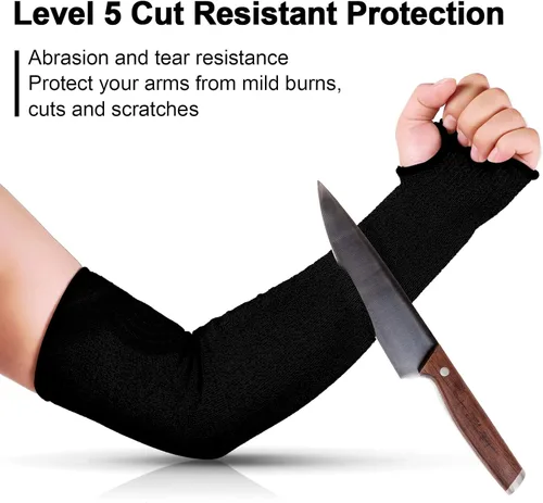 Miniatura 4 de JaGely 6 pares de mangas resistentes a cortes nivel 5 con agujero para el pulgar, 18 pulgadas, manga de protección para brazo, para granjeros y Negro