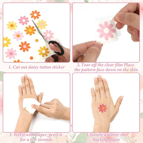 Miniatura 3 de 280 calcomanías de tatuajes temporales de margaritas primaverales, tema hippie, calcomanías impermeables boho Groovy Face Body para adultos y niños