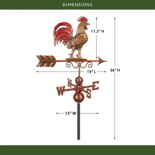 Miniatura 3 de Good Directions - Veleta de gallo enano rojo de cobre con pátina multicolor acabada a mano
