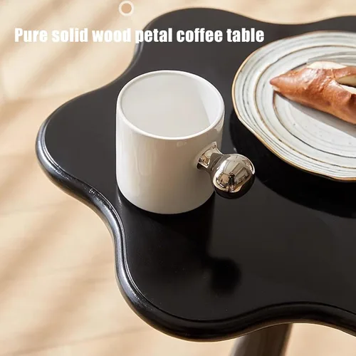 Miniatura 3 de HM&DX Mesa auxiliar de madera con forma de flor, elegante mesa de centro para sofá pequeño con pedestal redondo, mesa auxiliar moderna