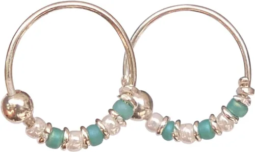 Miniatura 14 de Creations - Par de aretes de aro hechos a mano con cuentas de cartílago pequeño de 0.394 pulgadas, plata de ley 925, cuentas de color blanco, aros