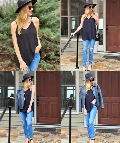Miniatura 5 de SUNAELIA Camisola de gasa con cuello en V para mujer, ajuste holgado, con tirantes delgados, camisola de verano casual sin mangas