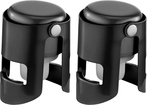 Tapones de champán con protector de champán de acero inoxidable con silicona de grado alimenticio a prueba de fugas que se mantienen frescos, Negro