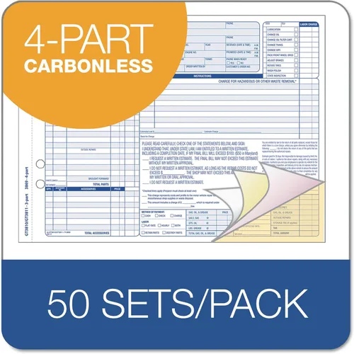 Miniatura 3 de TOPS 3869 Formulario de pedido de cuatro partes de reparación de automóviles, 8 1/2 x 11, cuatro partes sin carbono (paquete de 50 formularios)