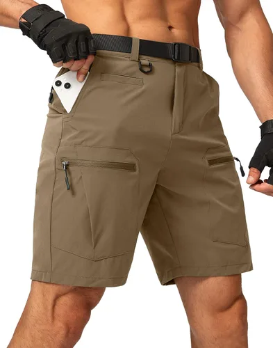 Pantalones cortos tipo cargo de senderismo para hombre, elásticos, de secado rápido, para exteriores, con múltiples bolsillos, para pesca casual