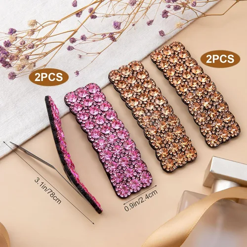 Miniatura 2 de HINZIC 4 pinzas para el cabello con diamantes de imitación a presión, pinzas de cristal brillante, horquillas rectangulares, pasadores coreanos