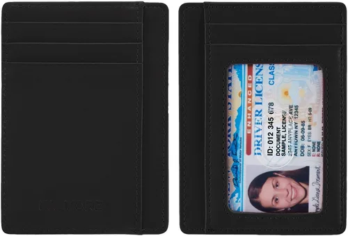 Miniatura 5 de KALMORE Cartera delgada de cuero genuino con bolsillo frontal y ventana de identificación