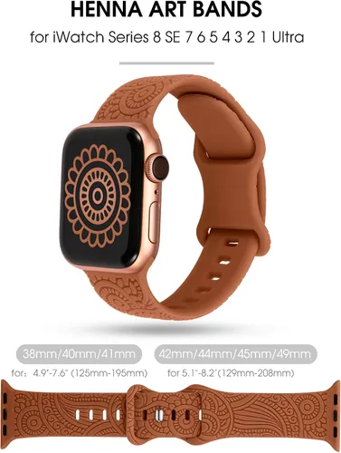 Miniatura 3 de TOYOUTHS Correa deportiva de silicona suave y elegante con estilo bohemio y grabado compatible con Apple Watch Band de 42/44/45/46/49mm para mujeres