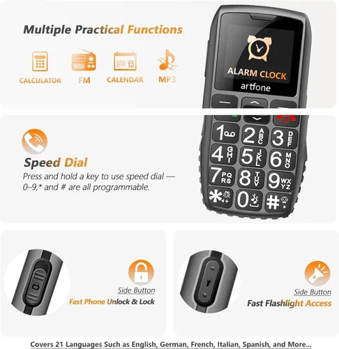 Miniatura 7 de artfone C1+4G Pro Black - Teléfono celular con botones grandes para personas mayores, teléfono básico con botón SOS, estación de carga, 1800 mAh