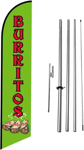 Miniatura 7 de Tacos Mexican Restaurant Publicidad Banner de plumas Swooper Bandera con Kit de asta de Bandera y Estaca de Tierra Tacos-Multicolor-Verde/Rojo