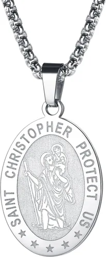 FaithHeart Collar con colgante de San Cristóbal para hombres y mujeres, de acero inoxidable, amuleto católico, joyería personalizada con embalaje