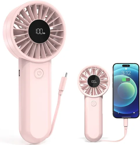 AMACOOL Ventilador de mano portátil, motor de alta potencia, viento de 5 velocidades, enfriamiento de 12 horas, mango cómodo ergonómico, recargable